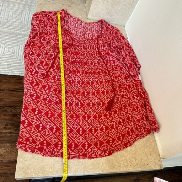 We The Free Red Ivory Batik Print Half Sleeve Tunic Dress Womens Size S Bohemian - Picture 10 of 12